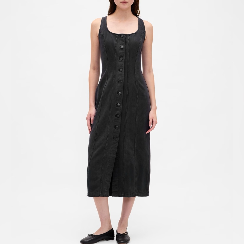 GAP Seamed Button-Front Midi Dress size XS Petite GAP black denim dress